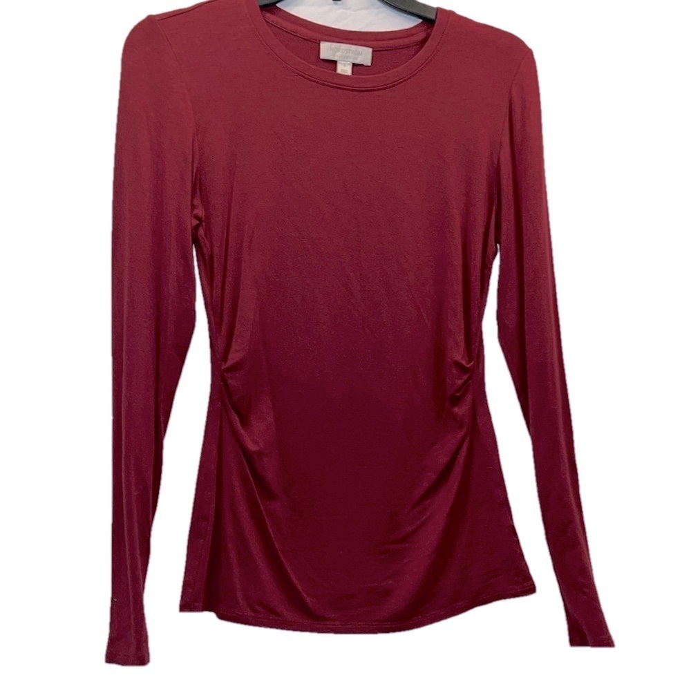 Nordstrom Collection Top, SZ S, PTP 17”, L 24”, Long Sleeve, Cinched Sides Front